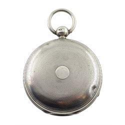Victorian silver open face English lever fusee pocket watch by George Elliott, Kirk Burton, No. 8008, round pillars, engraved balance cock with diamond endstone, silver engine turned dial with Roman numerals and subsidiary seconds dial, case by George Hammon, London 1845