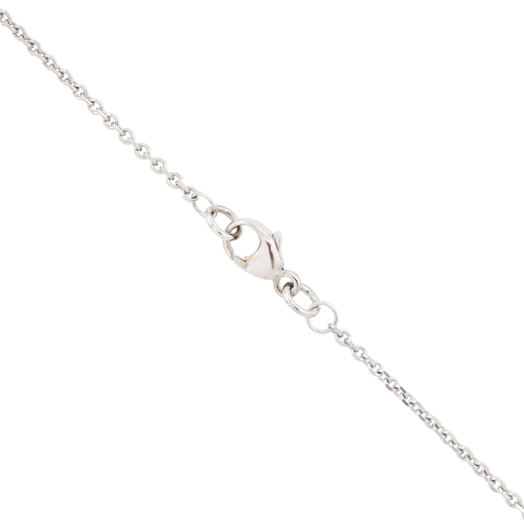 18ct white gold tanzanite and diamond necklace, single pear cut tanzanite of approx 7.60 carat, suspending from a single round brilliant cut diamond of approx 0.45 carat, to a fine belcher link chain necklace, hallmarked