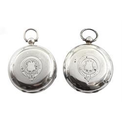 Two Edwardian silver open face 'The Express English Lever' pocket watches by J. G. Graves, Sheffield, No. 620288 and 513640,  white enamel dial with Roman numerals and subsidiary seconds dial, case by The Lancashire Watch Co Ltd and John George Graves, both Chester 1900 and 1901(2)