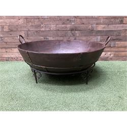 Very large Indian wrought iron Kadhai fire pit on wrought iron stand  - THIS LOT IS TO BE COLLECTED BY APPOINTMENT FROM DUGGLEBY STORAGE, GREAT HILL, EASTFIELD, SCARBOROUGH, YO11 3TX