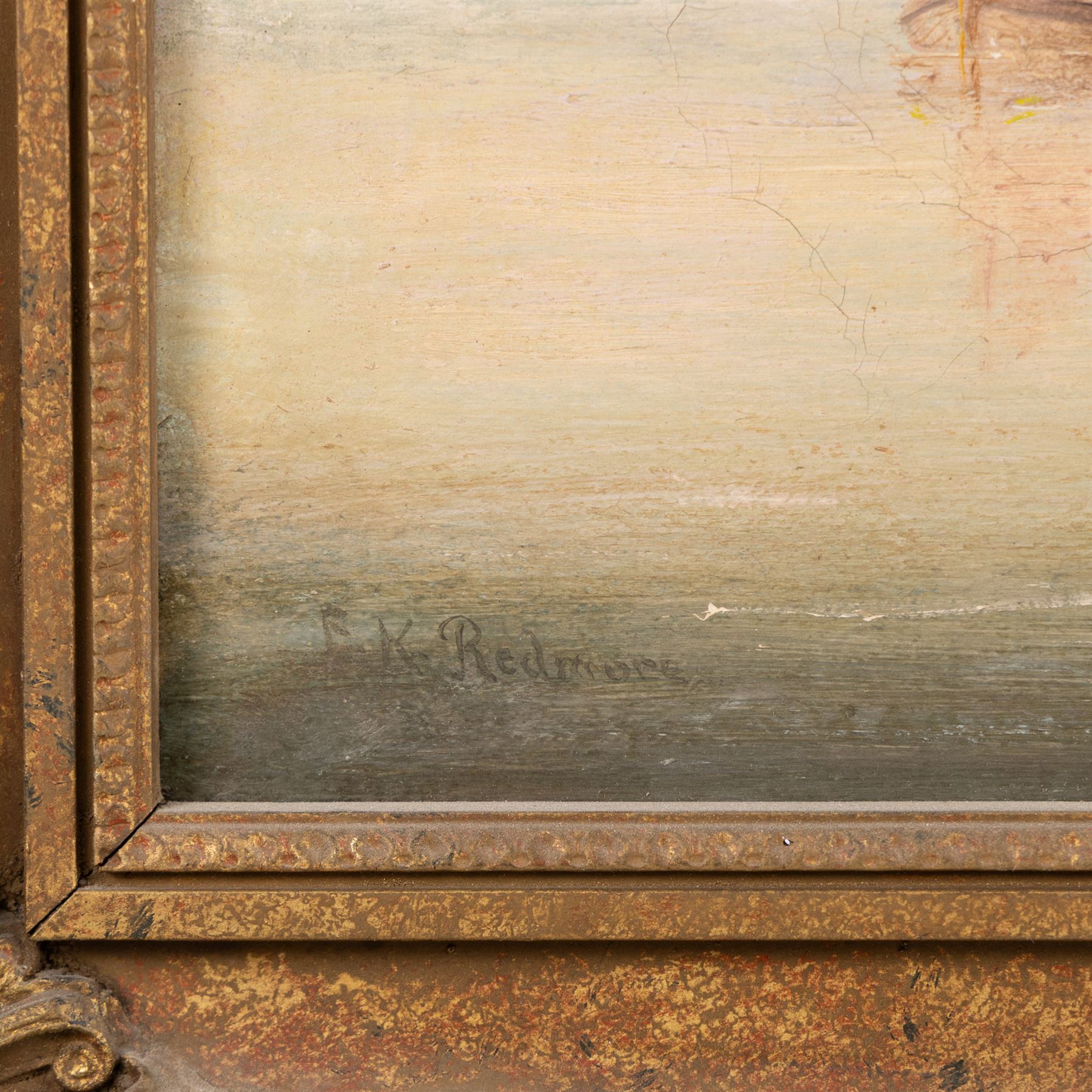 Edward King Redmore (British 1860-1941): Boats Sailing at Sunset, oil on canvas signed in gilt frame 37cm x 47cm
