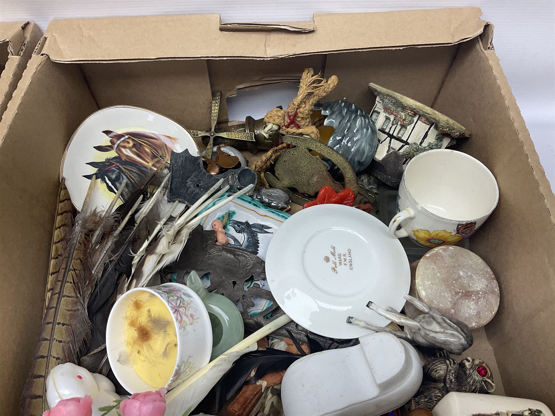 Teacups and saucers, including examples by Royal Worcester, Paragon and Shelley, together with a collection of other ceramics and collectables, in three boxes