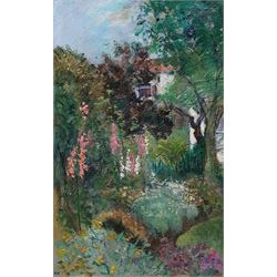 H W (British mid 20th century): Cottage Garden, oil on canvas signed with initials 56cm x 35cm