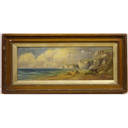 'Bempton Cliffs near Flamborough', oil on canvas signed by Aubrey Ramus (British fl.1900-1930) 19cm x 55cm  