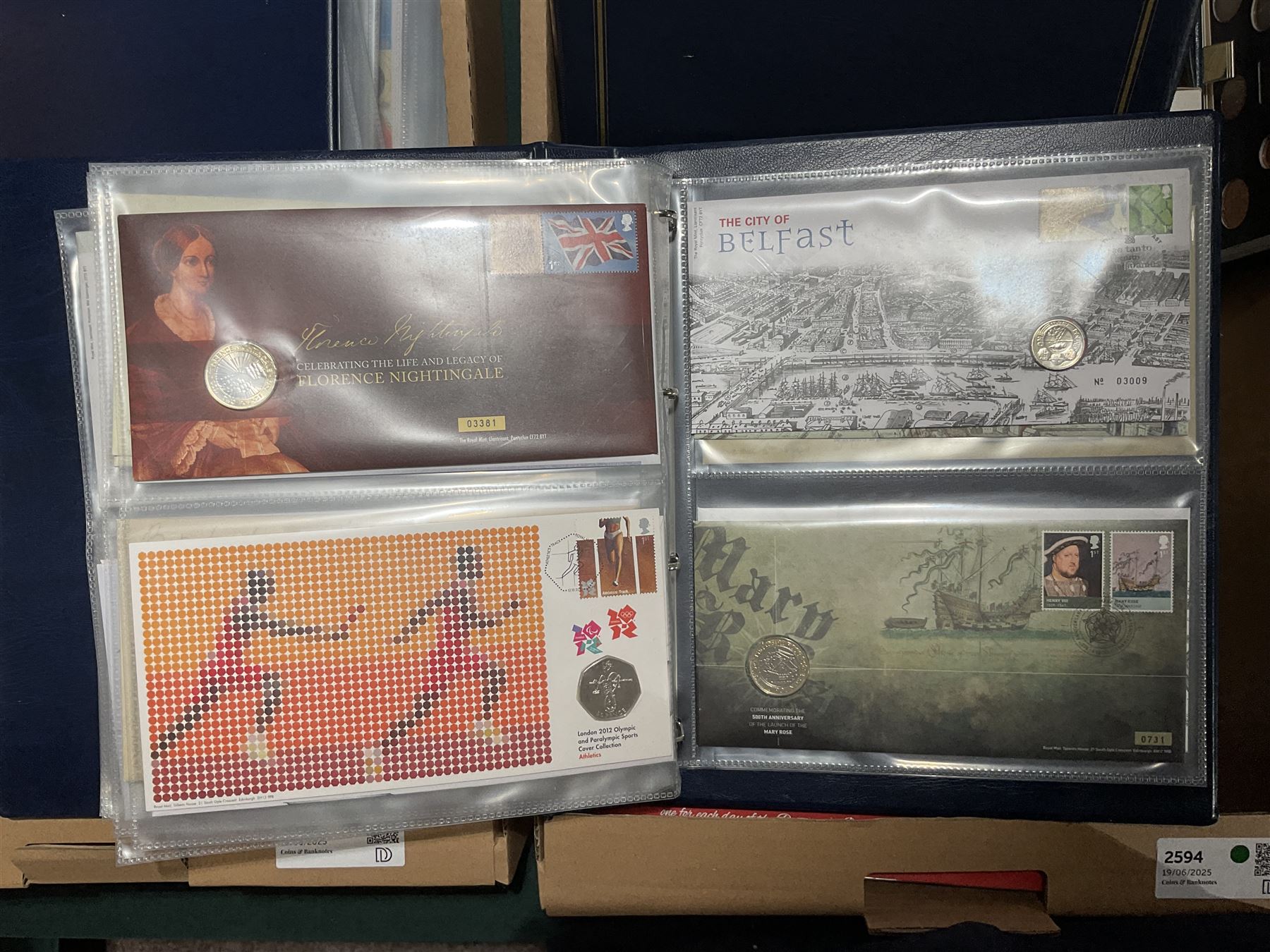 Approximately one hundred and fifteen Royal Mint coin covers, in two ring binder folders and loose, together with approximately 53 grams of Great British pre-1920 and approximately 68 grams of Great British pre-1947 silver threepence coins, and a small quantity of further pre-decimal coins