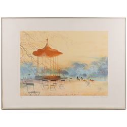 Derek Mynott (British 1926-1994): Bandstand in Autumn, limited edition print signed and numbered 91/300 in pencil 39.5cm x 53.5cm 