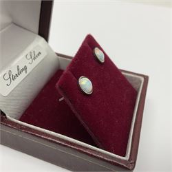 Pair of silver opal stud earrings, stamped 925, boxed 