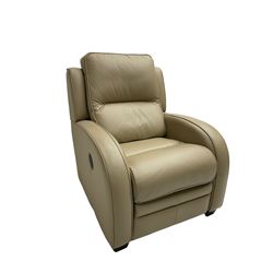 Electric reclining armchair upholstered in beige faux leather