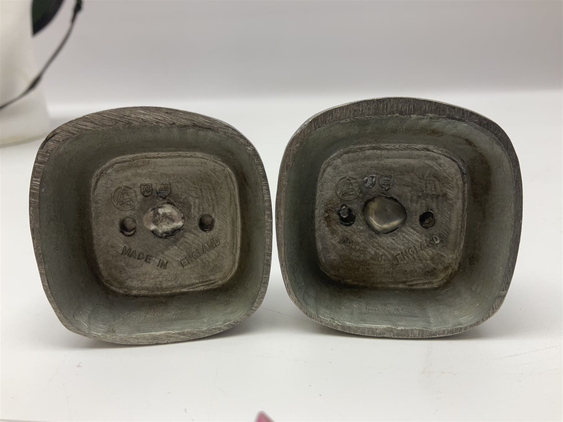 Police - Victorian turned hardwood truncheon with traces of decoration and VR cypher L42cm; Humberside Police helmet with Queens Crown helmet plate; hand lamp inscribed 'The Inspector'; and small pair of pewter figures of police officers (5)