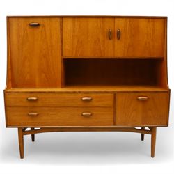 G Plan - teak highboard sideboard, rectangular form, two cupboard doors and fall front dri...