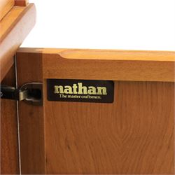 Nathan - 'Squares' pair of sideboards, rectangular top over four short drawers, above signature square panelled cabinet doors on a recessed plinth base