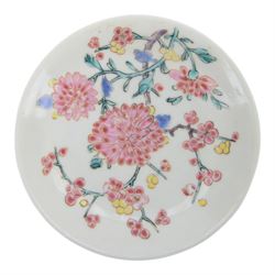 Amsterdam bont teapot, decorated with a basket of flowers, together with two Amsterdam bont saucers of similar design and five other saucers  