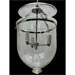 India Jane Interiors - pair of hallway glass bell jar ceiling lanterns, fitted with three branches, decorated with bevelled star motifs - ex-display/bankruptcy stock 