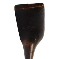 Jean Gassiat Persimmon putter, with half brass sole plate, hickory shaft, bound leather pistol grip, L87cm