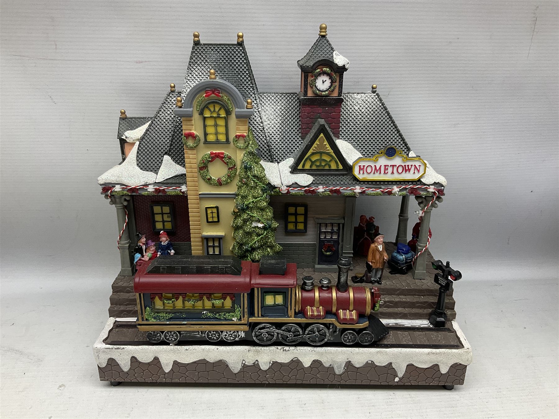 Christmas decorations; Premier LED Christmas Village scene with moving train, together with three Lumineo christmas scenes, and other similar 