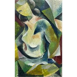 A.C. (20th century): Abstract Female Nude, oil on panel signed with initials 22cm x 14cm