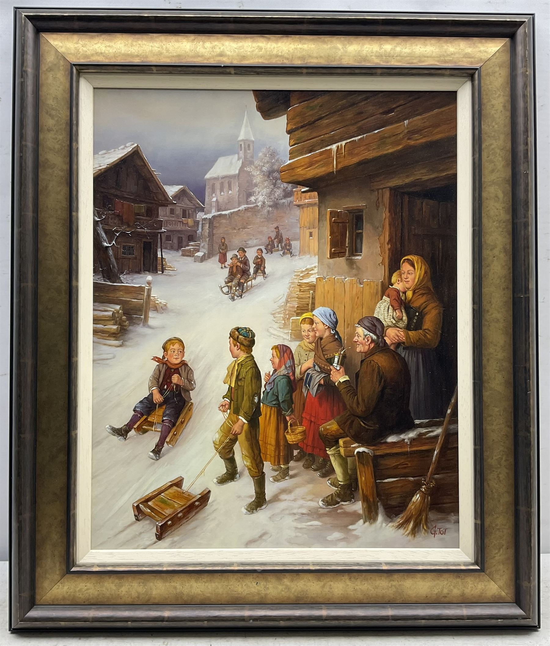 Gábor Tóth (Hungarian 1950-): Alpine Fun, acrylic on board signed 49cm x 39cm