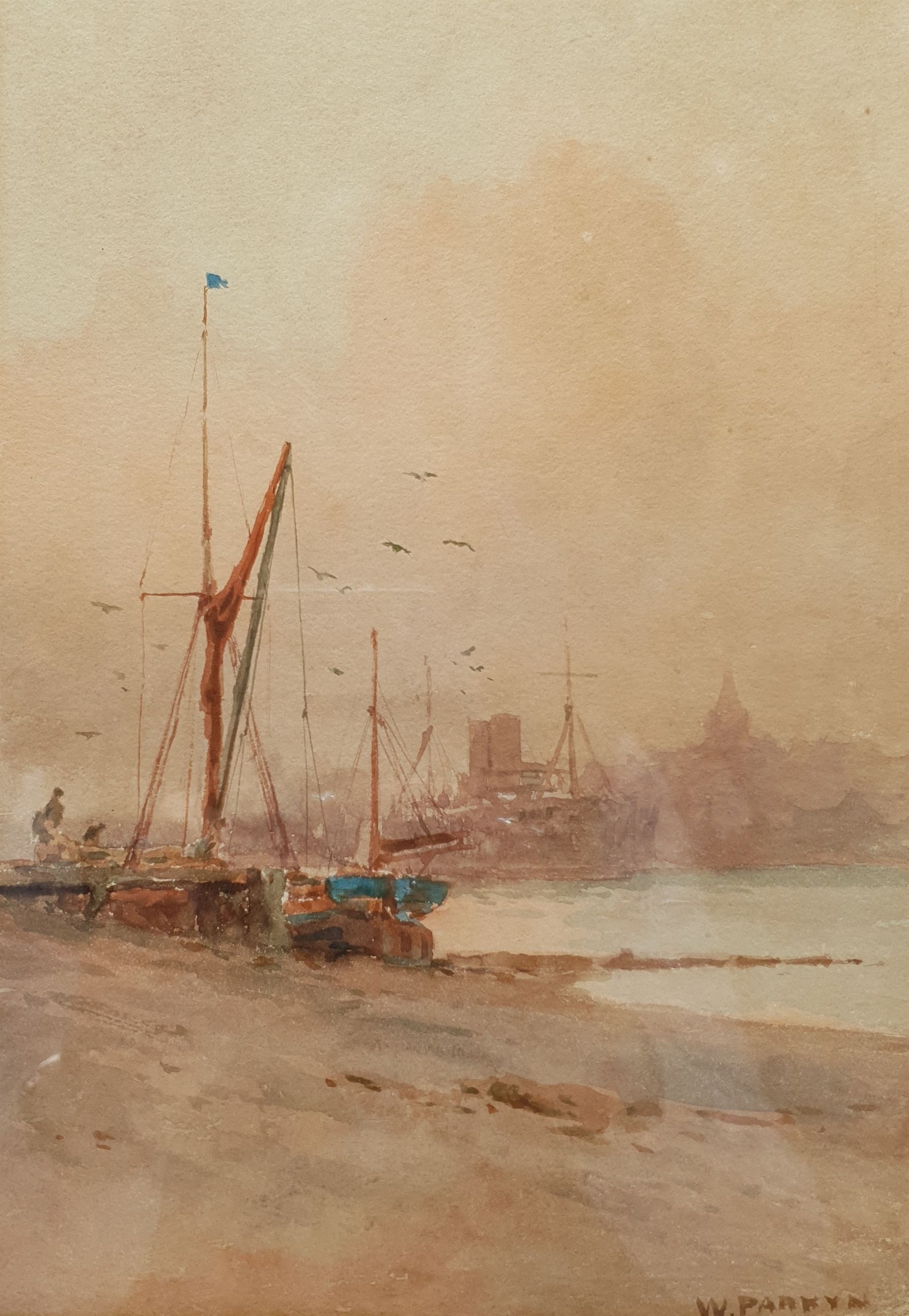 William Samuel Parkyn (British 1875-1949): Boats in an Estuary at Low Tide, watercolour signed 27cm x 19cm