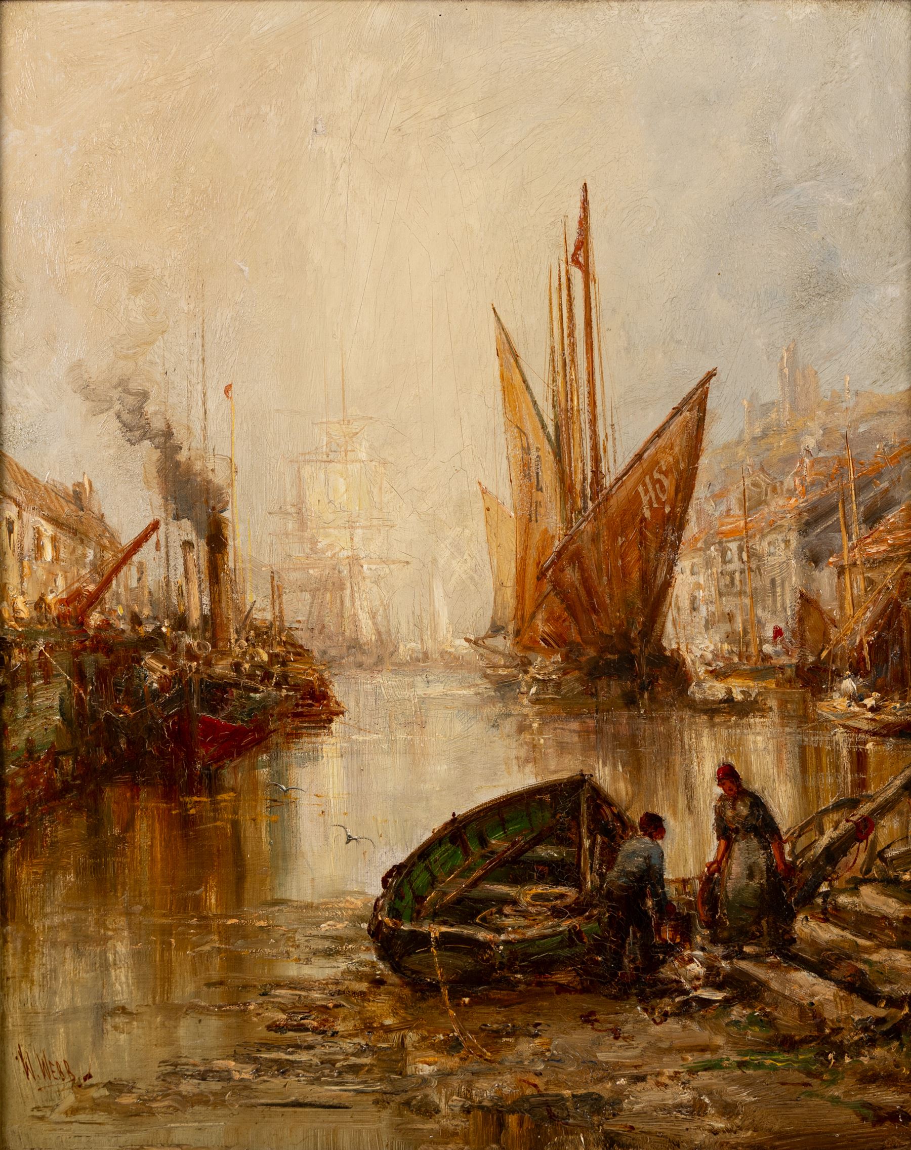 William Edward Webb (British 1862-1903): 'View at Whitby', oil on canvas signed, titled verso 50cm x 40cm