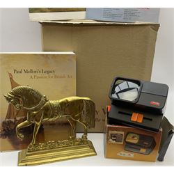 Brass doorstop in the form of a horse, together with a collection of vinyls and other items. 