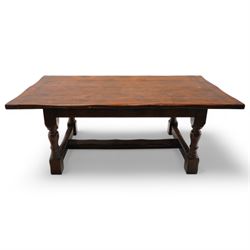 17th century design oak refectory dining table with baluster turned supports  united by a H-shaped stretcher base