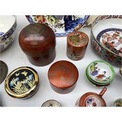 Collection of Japanese items, to include cloisonné trinket dish, The art of Chokin dish and lid, plate with floral and bird decoration, silk fan etc