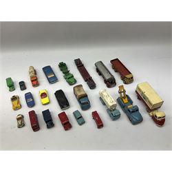 Budgie - five unboxed and playworn die-cast commercial vehicles comprising Scammell Scarab with BR Semi-Trailer, Volkswagen Pick-Up, Towing Tender & Breakdown Truck, Highwayman Transporter No.326 and Routeman Pneumajector No.322; Morestone G&E Wood open lorry and Petrol Tanker; nine early Lesney models; and small quantity of others by various makers
