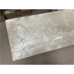 Six shelved cabinets for displaying ‘00’ gauge locomotives comprising plain plywood and white painted examples with track applied to various shelves, largest H63cm, W107cm, D27cm; Collection of tools for building model locomotives to include Weller PU-2D Soldering Pencil and Standard Tip Soldering Iron 20W/230V, Humbrol Modellers Airbrush, Power Supply Units and two wooden chests one of which housing a collection of tools including tweezers, scalping tools, wrenches etc 