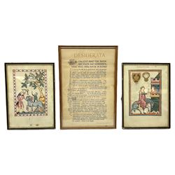 German School (14th century): 'Bruno von Hornberg' and 'Kol von Nüssen', pair prints of illuminated portraits from the 'Codex Manesse' together with print of 17th century Church writing