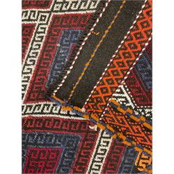 Old Suzni Kilim dark indigo ground runner rug, field decorated with all over geometric lozenge design