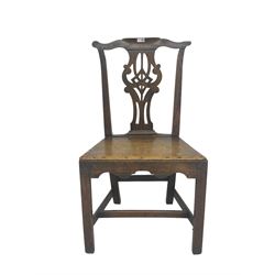 19th century mahogany and oak Chippendale design chair, yoke cresting rail over pierced splat back and panelled seat