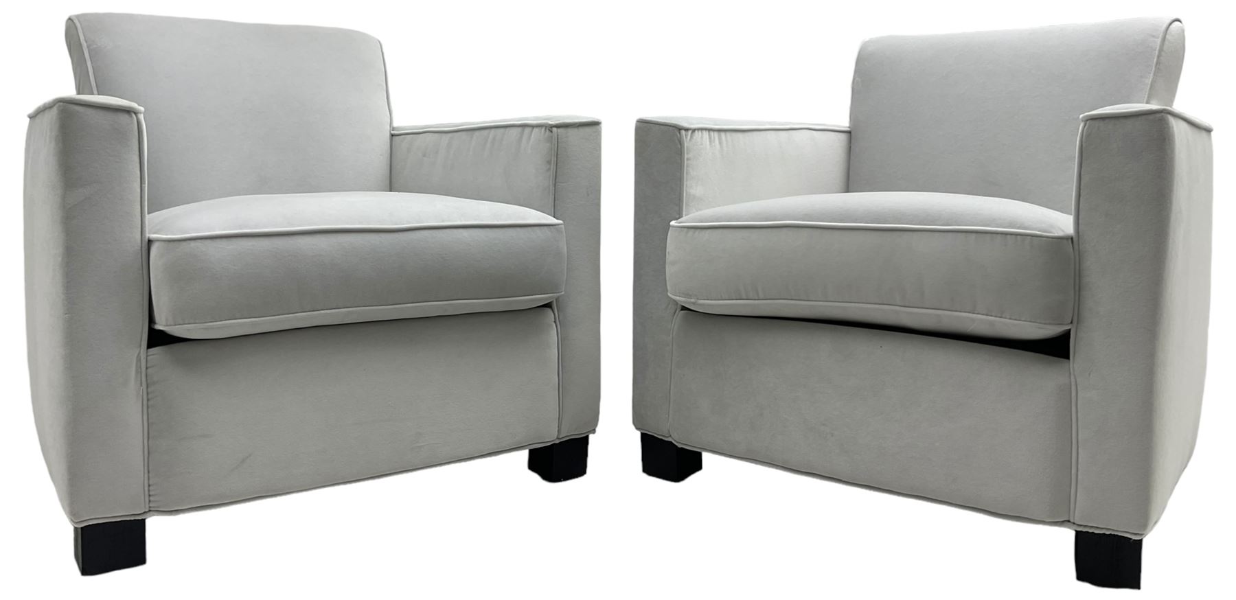 India Jane Interiors - 'Savoy' pair of contemporary armchairs upholstered in light grey velvet fabric - ex-display/bankruptcy stock 