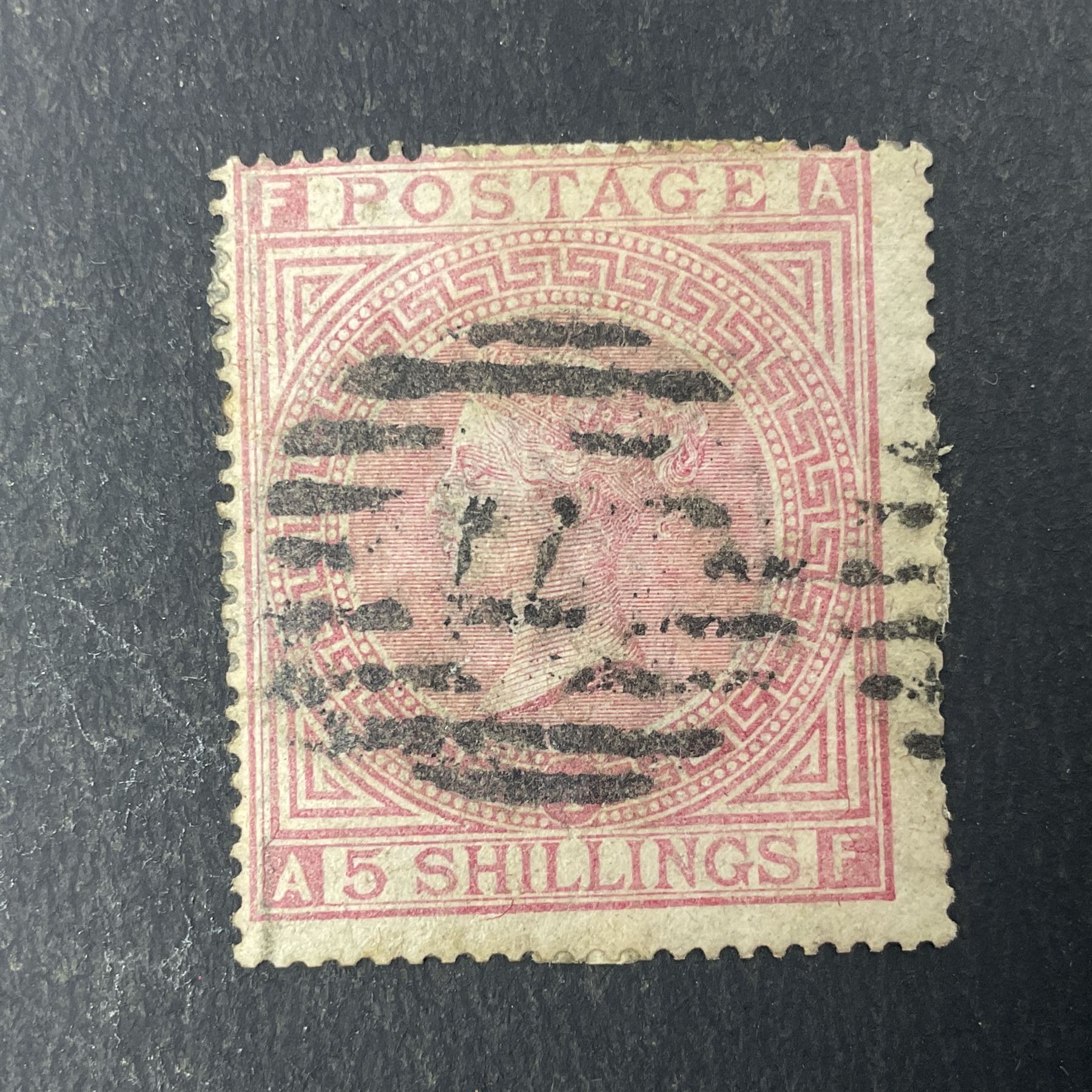 Three Great Britain Queen Victoria 1867-83 five shillings stamps, all used, all previously mounted