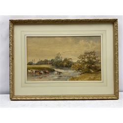 James Stephen Gresley (British 1829-1908): Cattle Watering in a River, watercolour signed and dated 1881, 22cm x 37cm