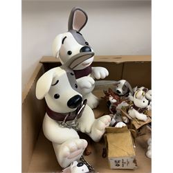 Collection of Craig Davison Xystos 'Lost Dog' figurines, including two larger examples 'This Game Takes Two' and 'Sit!', and smaller examples including 'A Christmas Shared' and 'Handle With Care', largest H28cm