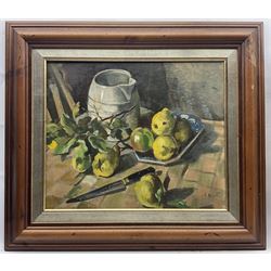 Alan Blyth (British 1889-1953): 'Quinces' Still Life, oil on canvas signed, original title label verso 49cm x 59cm 