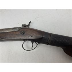 19th century take down 'cripple stopper' single barrel percussion gun, removable walnut stock with bayonet style fitting, chequered grip and fore-end, approximately 8-bore, the 59.5cm (23