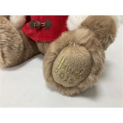 Six Harrods annual teddy bears, dating between 2011 and 2016, tallest H38cm