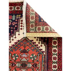Persian Ardebil runner rug, beige and red ground, diamond centre pattern