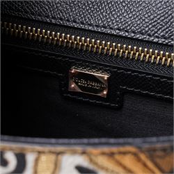 Dolce & Gabbana - 'Sicily Clock’ Medium Bag, from the Fairytale collection (Autumn/Winter 2016), in structured black textured leather, the front elaborately applied with a jewelled clock-face motif and floral embellishments, with top handle and detachable shoulder or crossbody strap, a limited production piece, unused with original box and dust bag
