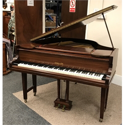  Challen 5' mahogany cased cast iron over strung baby grand piano, excellent condition, W152cm, H105cm, D155cm   