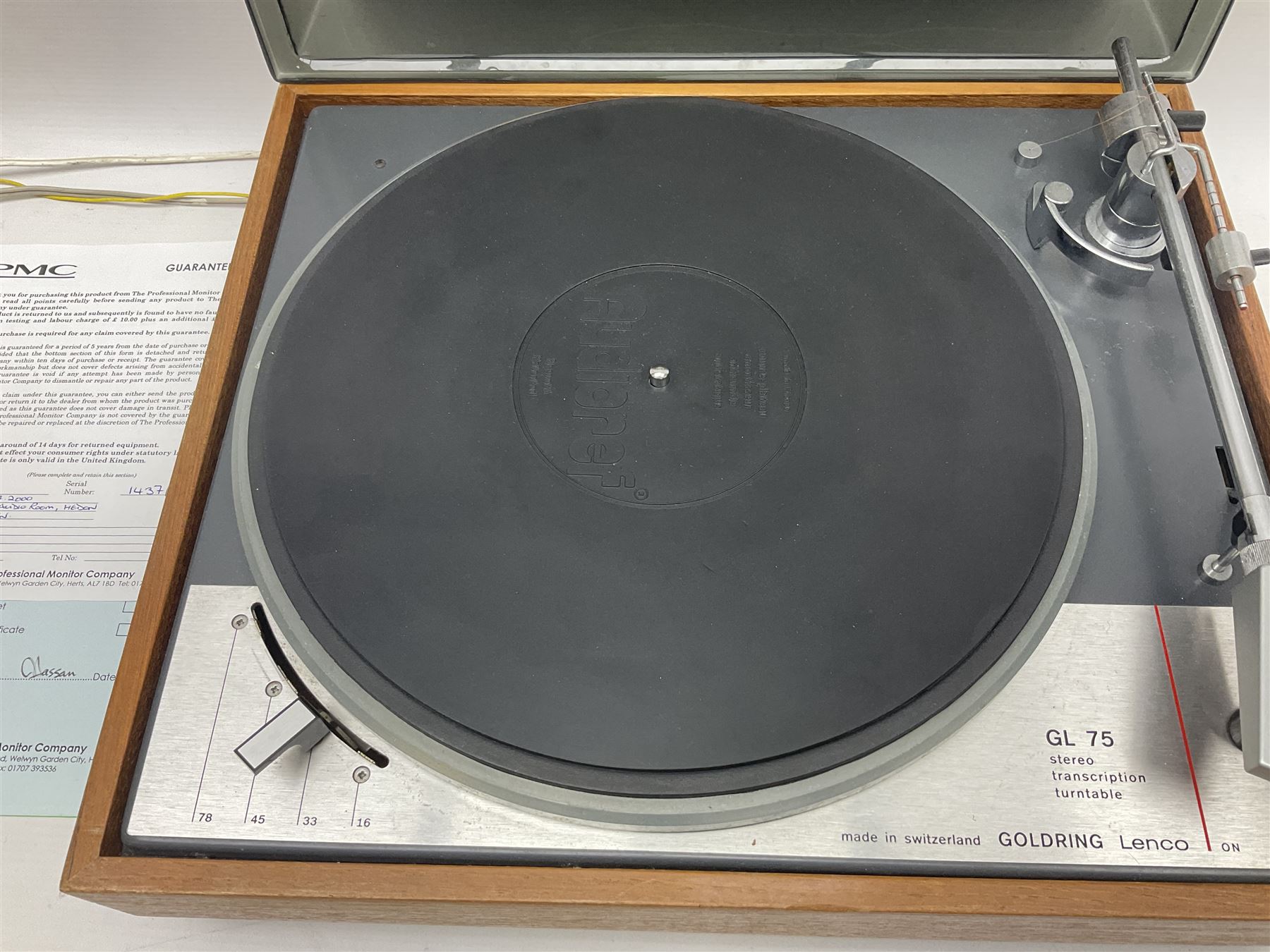 Goldring Lenco GL 75 Stereo Transcription turntable, in a teak case, H15cm, W54cm 