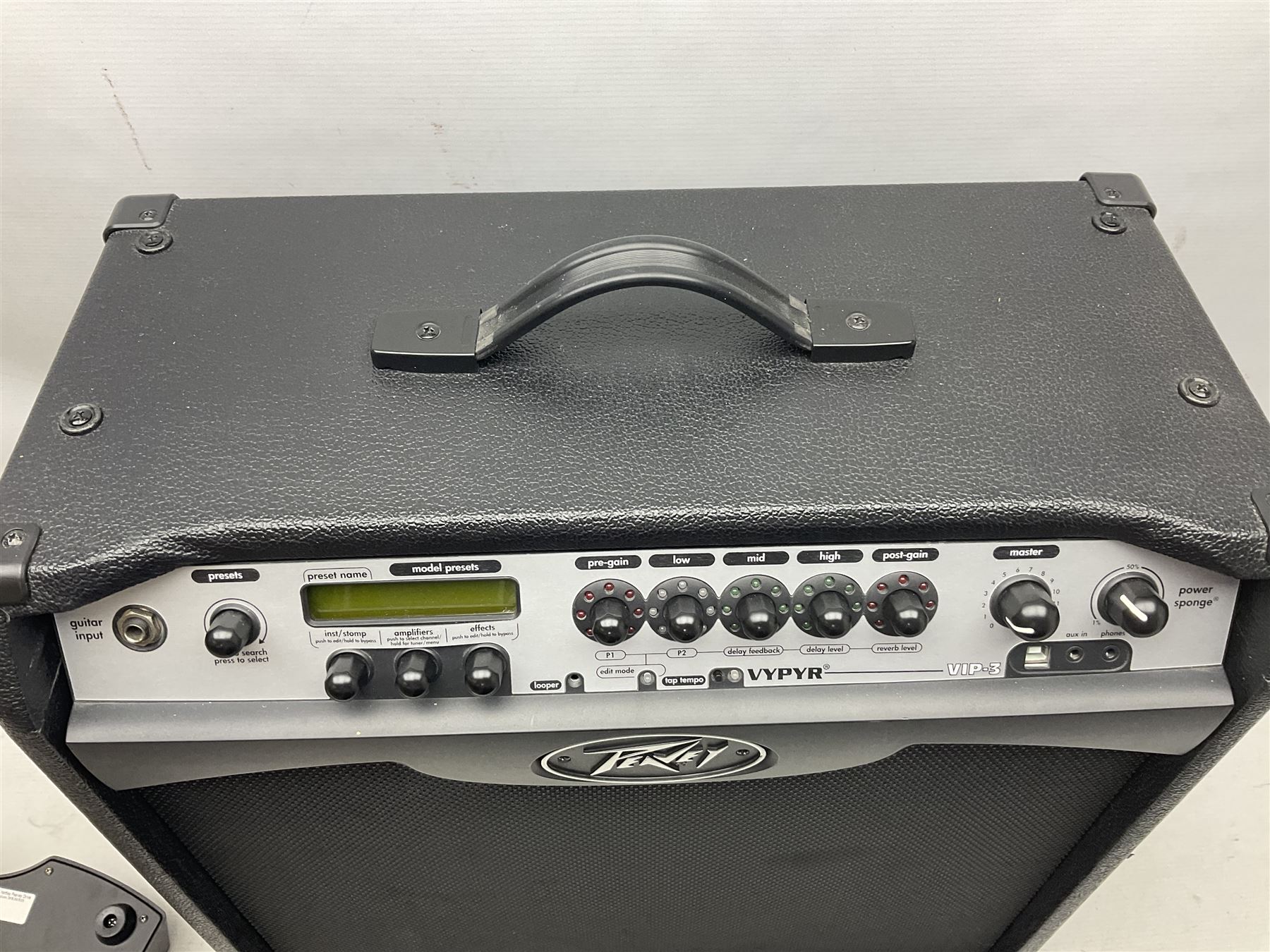 Peavey VYPYR VIP-3 guitar amplifier serial no.0DBDM070095 L51cm; with Peavey Sanpera 1 pedal board serial no.0DBDM160027 and cables (2)