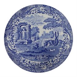 Spode Italian pattern tea and coffer service for eight place settings, comprising teapot, coffee pot, milk jug, cream jug, open sucrier, sandwich plate, cake plate, cake stand, side plates, teacups and saucers, coffee cans and saucers