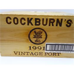 Cockburn's 1991 vintage port, 75cl, twelve bottles, in original wooden crate