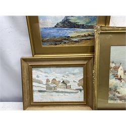 Three original watercolours, mostly local scenes, signed E M Rose, H Corbett, Harold Newton, Geoff Barrett, various prints including Rowland Henry Hill (8)