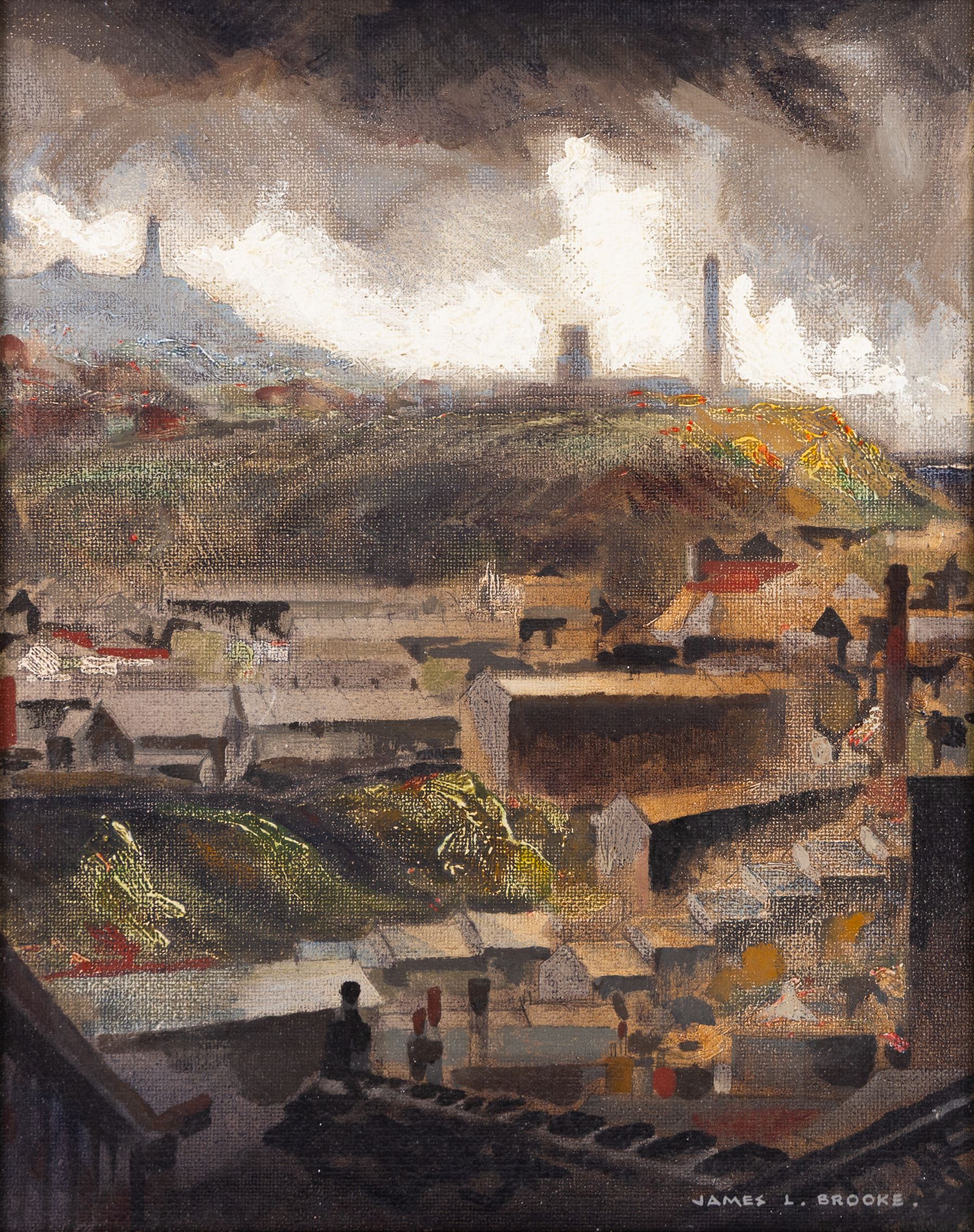 James Leslie Brooke (British 1903-1973): 'Castle Hill from Chapel Hill' - Almondbury in Huddersfield, oil on canvas board signed, titled verso 50cm x 39cm 
