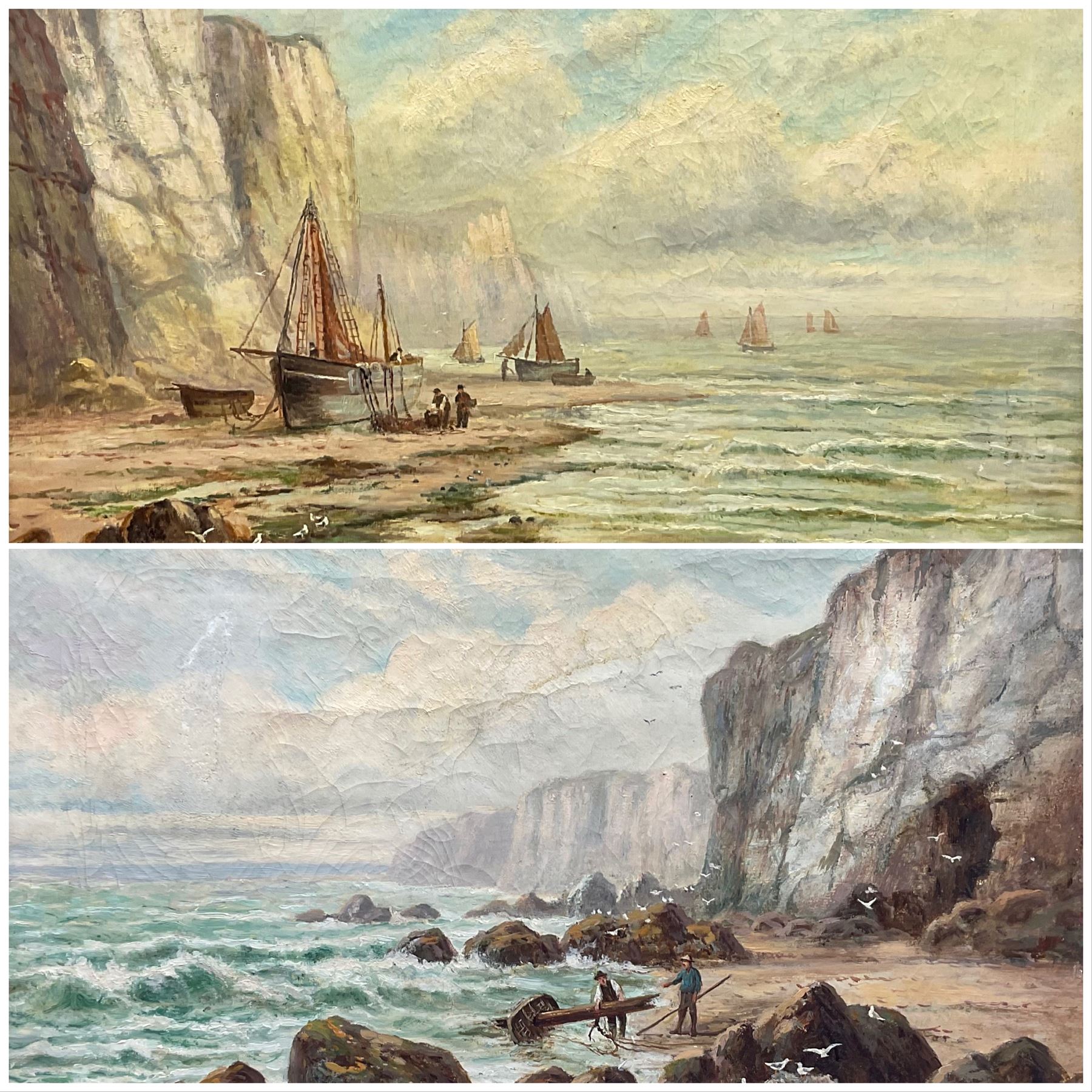 Cyril Tempest (Yorkshire late 19th century): Mast from Shipwreck and Beached Sailing Vessels, pair oils on canvas signed 40cm x 60cm (2)