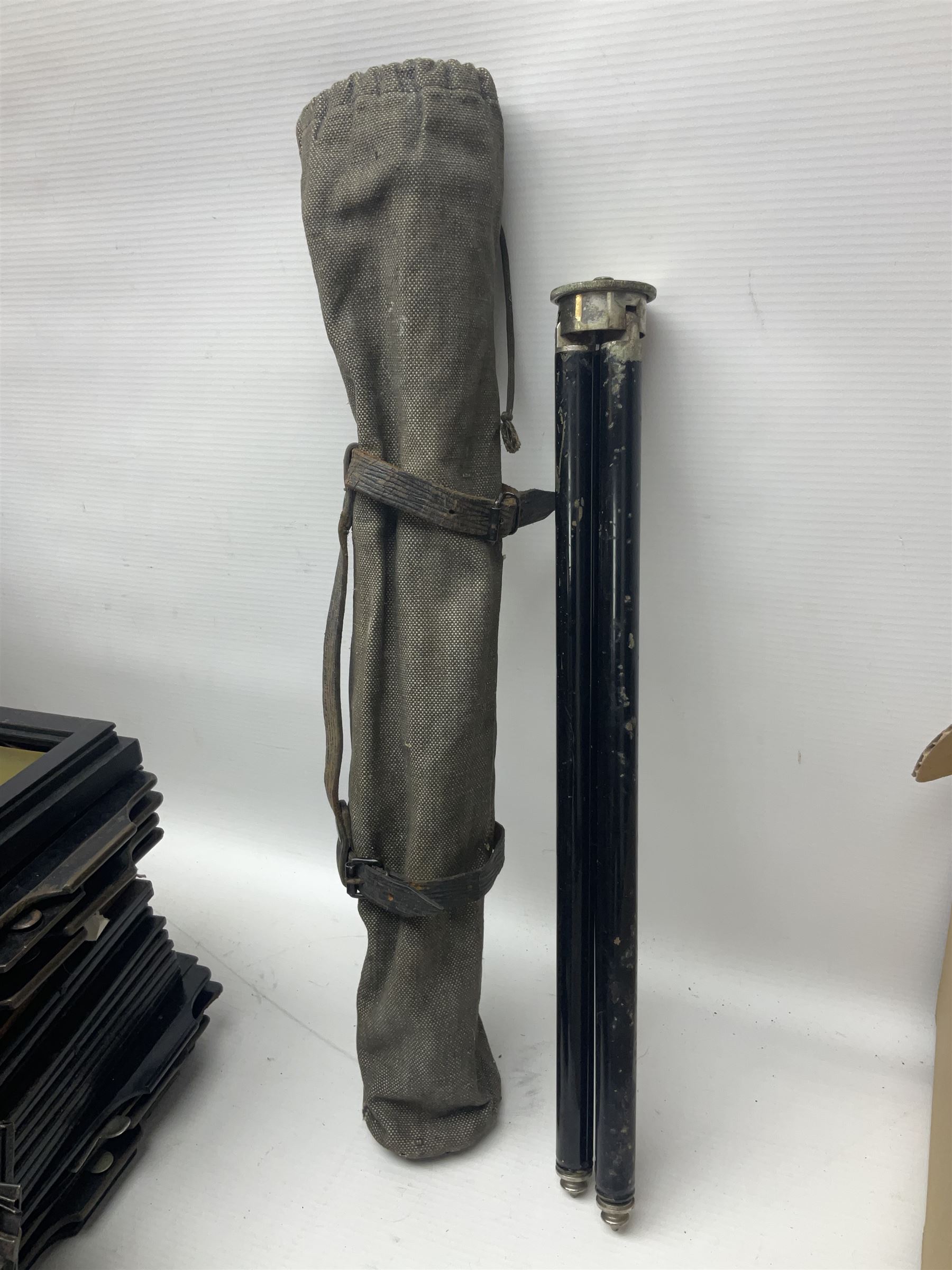 Contessa-Camera Werke folding camera, together with Hirrlinger folding camera, additional plates, two tripods and other accessories 