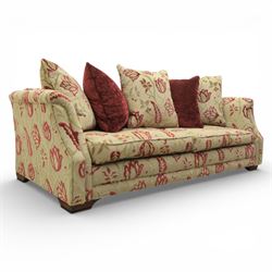 Alstons - traditional design three seat sofa, loose feather cushions, upholstered in red and gold '5911' fabric